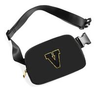 Gitus Belt Bag Fanny Pack Crossbody Bags with Initial Letter Patch Cute Stuff Birthday Gifts for Teenager Girls Trendy Preppy Stuff for Teen Girls Cool Stuff for Teens, Black, 7.8" x 2.4" x 5", V