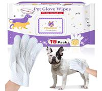 GIUA og Cleaning Gloves Wipes 15pcs Disposable Pet Grooming Bathing Gloves Extra Thick, No Rinse Shampoo Dry Cleaning Gloves for Dogs & Cats Paw Face Ear Fur and Butt