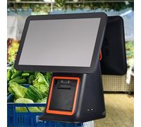 Giuggiolared All-in-One Smart Cash Register with Dual 15.6” Touch Screens POS System for Small Business with Thermal Printer and 8GB RAM 128GB SSD Storage, Supports Multiple Languages Black