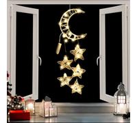 Giugio Christmas Decorative Fairy Lights, LED Rattan Moon Stars Fairy Lights Decorative Light with Battery Operated Window Decoration Christmas Illuminated for Ramadan Eid Christmas Party Decoration