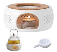 Giugio Teapot Warmer, Ceramic Tea Warmer for Teapot, Porcelain The Heater is Made of Ceramic and the Ring Wall is Hollow Carved Design, Tea Warmer, Suitable for Heating Tea and Coffee
