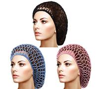 Giugu 3 Pieces Mesh Hair Net Rayon Crochet Hair Nets Knit Snood Hat Crocheted Sleep Cap, Sky Blue, M