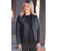 'Giulia' Ladies Veg Tanned Leather Biker Jacket Ashwood Leather Black 8