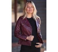 'Giulia' Ladies Veg Tanned Leather Biker Jacket Ashwood Leather Burgundy 14