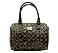 Giulia Pieralli Women's Elegant Classic Shoulder Bag Handbag Logo Pattern Black Gold Vintage Bowling Bag Shoulder Bag Faux Leather Stylish Retro Designer Look