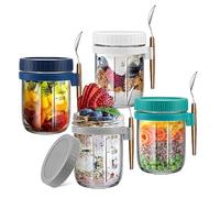Giuneuow 4 Pack Overnight Oats Containers Glass Overnight Oats Jars with Lids and Spoons, 12 Oz