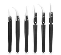 Giuneuow 6 Pcs Ceramic Reverse Solder Tweezers, Anti-Magnetic Pointed and Curved Tips Tweezer Set for Solder Pinching Coils