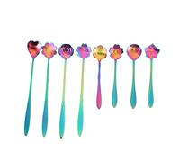 Giuneuow 8Pcs Flower Spoon Set, 2 Different Size Colorful Stainless Steel Teaspoons Rainbow Coffee Stirring Spoon