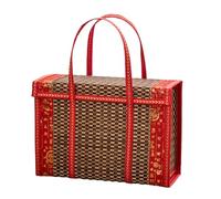 Giuneuow Fruit Basket Bamboo Woven Portable Simple Handheld Picnic Food Container Foldable Snacks Containers Kids 36x15x25cm,A