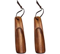 GIUPLOKID Long-handled shoehorn， Short Wood Shoe Horn Multicolor(Brown-15.5 * 4cm)
