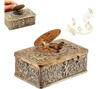 Giurui 3D Embossed Bird Music Box, 2026 Upgraded Mechanical Singing Bird Music Box with Bellows, Alloy Material with 3D Embossed Automaton, European Vintage Art Collectible Birds Gifts (Gold)