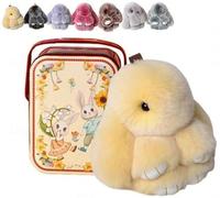 Giurui Bunnylulu Keychain - Bunnylulu Keychain with Box, Soft & Cute Bunny Keychains, Artificial Rabbit Handmade Soft Bunny Pompom Charms, Fluffy Bag Accessories for Women and Girls (Yellow)
