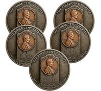 Giurui Final Cent Memorial Coin (1909-2025) - Last Lincoln Penny Tribute Token, Historical Commemorative Coin for US Penny Era, Vintage-Style, Gifts for History & Coins Enthusiasts (5 Pcs)