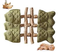 Giurui Fix Your Cat’s Dental Health - Wooden Catnip Teeth Cleaning Stick, Creative Fish-Bone Cat Toy, Durable Feline Tooth Care Tool, Multi-Flavor Choices, Interactive Toys for Cat (Green*3)