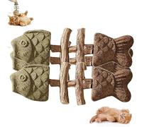 Giurui Fix Your Cat’s Dental Health - Wooden Catnip Teeth Cleaning Stick, Creative Fish-Bone Cat Toy, Durable Feline Tooth Care Tool, Multi-Flavor Choices, Interactive Toys for Cat (Green Brown*3)