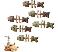 Giurui Fix Your Cat’s Dental Health - Wooden Catnip Teeth Cleaning Stick, Creative Fish-Bone Cat Toy, Durable Feline Tooth Care Tool, Multi-Flavor Choices, Interactive Toys for Cat (Mix-6pcs)