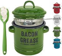 Giurui Grease Container with Filter and Scraper - 46 oz Bacon Grease Container with Strainer and Food-Grade Silicone Spatula, Cooking Pot Keeper Collector, Storing & Recycling for Cooking (Green)