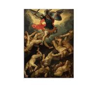 Giuseppe Cesari Canvas Print Wall Decor The Archangel Michael and the Rebel Angels Reproduction Canvas Wall Art Modern Home Decor Painting for Living Room Bedroom Office85x60cm(33x24in)Frameless