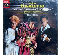 Giuseppe Verdi (1813-1901). Rigoletto. Gesamtaufnahme des Philharmonia Orchestra unter der Leitung von Julius Rudel. EMI Records 1979. 3 LP Vinyl Box