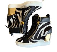 Giuseppe Zanotti Lorenz Wedge Sneaker Zebra Pony Hair Gold Zipper Ovp New 41