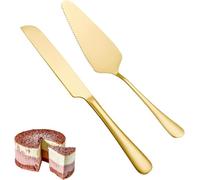 GIUSOBG Cutlery Set of 2 Knife and Spatula Set, Cake Server, Dishwasher-safe, Cake Server, Cake Knife, Stainless Steel, Ideal for Baking at Home, for Sociable Afternoon Tea, Parties etc. (Gold)
