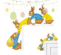 GIUSOBG Door Frame Decoration, Easter, Easter Decoration, Funny Easter Bunny Decoration Made of Wood with Foam Double-Sided Adhesive, Easter Decoration for Door, Window, Fireplace, Fridge