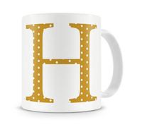 givagift Letter “H” Mug - Letter H Mug, H Letter Mug, H Mug - Mug Gift/Present - Polka Dot Style - Modern/Cool/Trendy Style Mug (Gold)