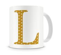 givagift Letter “L” Mug - Letter L Mug, G Letter Mug, L Mug - Mug Gift/Present - Polka Dot Style - Modern/Cool/Trendy Style Mug (Gold)