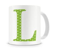 givagift Letter “L” Mug - Letter L Mug, G Letter Mug, L Mug - Mug Gift/Present - Polka Dot Style - Modern/Cool/Trendy Style Mug (Green)