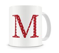 givagift Letter “M” Mug - Letter M Mug, M Letter Mug, M Mug - Mug Gift/Present - Polka Dot Style - Modern/Cool/Trendy Style Mug (Red)