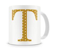 givagift Letter “T” Mug - Letter T Mug, T Letter Mug, T Mug - Mug Gift/Present - Polka Dot Style - Modern/Cool/Trendy Style Mug (Gold)