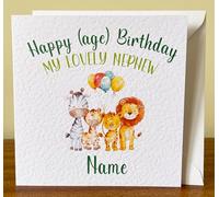 givagift Personalised Nephew Birthday Card - 1st to 10th Birthday (Animal Pattern)