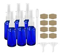 GIVAMEIHF Nasal Spray Bottles 6Pcs1oz (30ml),Empty Nasal Spray Bottle with Funnel,Dropper,Label,Cobalt Blue Glass Nose Spray Bottle,Press Spray Head Refillable Portable Fine Mist Travel Bottle