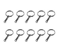 GIVBRO 10pcs Key Rings Keychain Rings Round Splits Key Ring with Chain - Keyring Key Chain for DIY Crafts Jewelry Pendant Making Black, 30mm