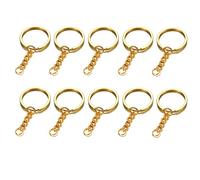 GIVBRO 10pcs Key Rings Keychain Rings Round Splits Key Ring with Chain - Keyring Key Chain for DIY Crafts Jewelry Pendant Making Gold, 30mm