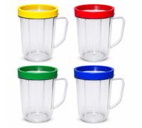 GIVBRO 16 Ounce Party Mugs Cups with Colored Lip Rings, Fits Original Magic Bullet Blender Juicer 250W MB1001 4 Pcs