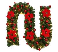 GIVBRO Artificial Christmas Garland Light, 2.7m Battery-powered LED Lights, Christmas Atmosphere Lights, Suitable for Home stairs, Fireplaces, Front Porch Doors (Red)