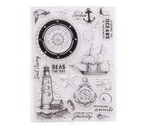 GIVBRO Clear Silicone Stamps Seal Stickers Nautical Themed Embossing Template with Lighthouse Rudder Sailboat Shells Pattern DIY Art Tools