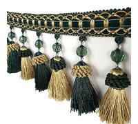 GIVBRO Fringe Tassel Trim Braided Beads Hanging Ball Tassel Trimming Ribbon for Curtain Sofas Lamp Shade Table Cushions Decorated 1 meter Green