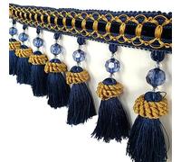 GIVBRO Fringe Tassel Trim Braided Beads Hanging Ball Tassel Trimming Ribbon for Curtain Sofas Lamp Shade Table Cushions Decorated 1 meter Royal Blue