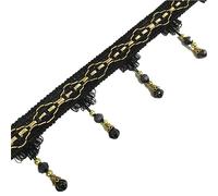GIVBRO Fringe Tassel Trim Braided Crystal Beads Hanging Ball Fringing Trimming Ribbon for Curtain Lamp Shade Table Sewing Fabric 11 meters Black