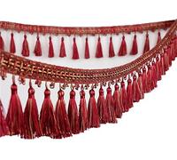 GIVBRO Fringe Tassel Trim Braided Fringing Trimming Embroidered Ribbon for Curtain Lamp Shade Table Wedding Decorated 3 meters Wine red
