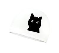 GIVBRO Kids Swimming Cap Elastic White Swimming Hat Black Cat Printed Fabric Swim Cap for Long Short Hair Girls Boys Teens Children