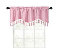 GIVBRO Kitchen Tier Curtain Half Drapes Tassel Lace Cafe Short Window Valance Drapery for Home Decoration Pink, 180 * 45cm