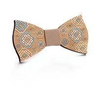 GIVBRO Men's Wooden Bow Tie, Geometric Diamond Print, 11.5 x 5.5 cm, 1 Pc | Black neck strap, for collared shirts, weddings, parties, graduations, holidays and stage performances