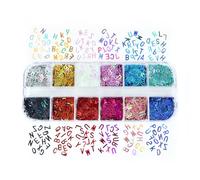GIVBRO Nail Art Sequins Alphabet Glitter Sparkle Nail Glitter 12 Grids Manicure Craft Nail Art Stickers for Manicure DIY Decals Decoration