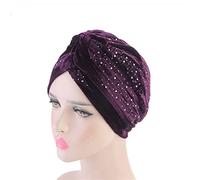GIVBRO Pleated Rhinestone Turban Cap for Women, Purple, 1 Pc | Soft pull-on head wrap with a twisted front; one size fits most, for daily wear, sleep, parties and hair coverage