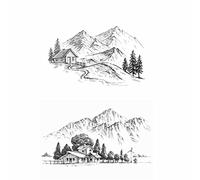 GIVBRO Vintage Building Clear Stamps Stickers Stencil Seal - Pen Drawing Style Embossing Templates DIY Tools for Scrapbooking (#G)