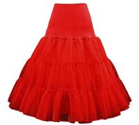 GIVBRO Women's Tulle Petticoat Long Skirt Red Multi-Layer Puffy Underskirt for Prom Evening Wedding Dress, Length 65cm