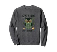 Give a Hoot Don't Pollute Eco-Friendly Owl Sweatshirt, Adult Unisex, Dark Heather Grey, L